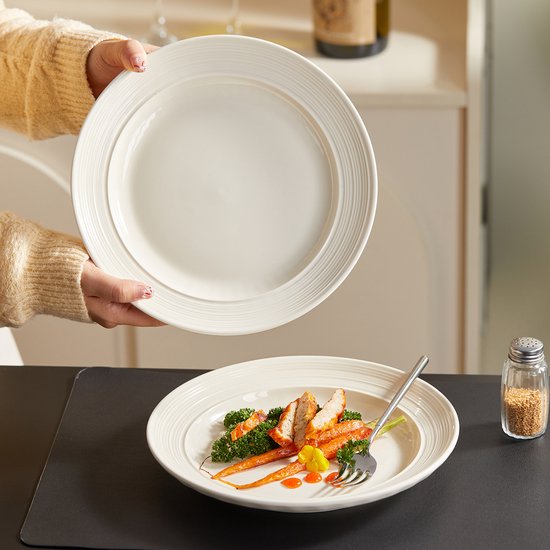 Dinerborden set van 4 (Ø25,4cm / 10inch), Bordenset, Ontbijtborden, Pastaborden, serviesset 4 persoons, Geschikt voor restaurants, Horeca, Feest, familiefeesten, banketten en picknicks, Magnetron-vaatwasserbestendig, Keramiek