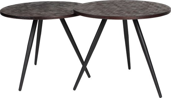 Housecraft Living Webster Bijzettafel Rond Teak Hout Bruin - Set van 2
