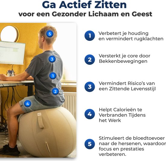 Backerz Zitbal 55 CM - Zitballen met Hoes Linnen - Ergonomische Bureaustoel Kantoor en Thuis - Luxe Yoga Bal - Zwart 2