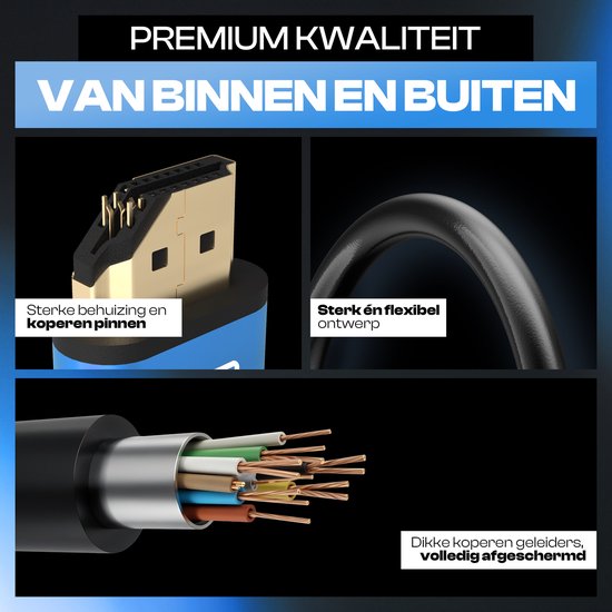 Qost - Premium HDMI Kabel 2.1 - HD High Speed 8K - Blauw - 3 Meter - 8K 60Hz - 4K 120Hz - 48 Gbps