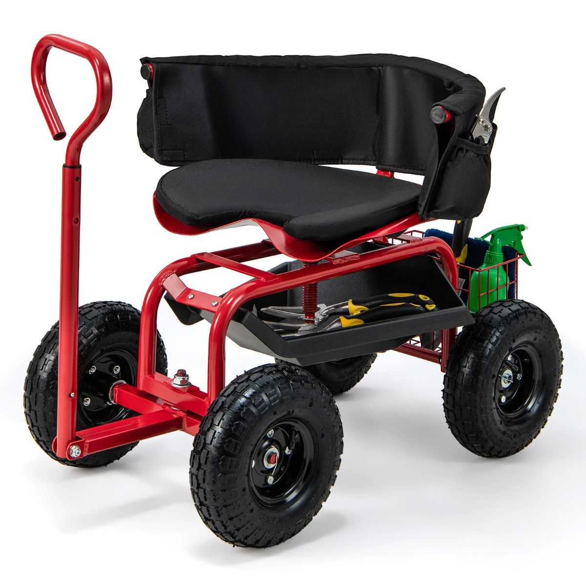 Coast Tuinwagen met rolzitting - uittrekbare handgreep - opbergruimte - rood