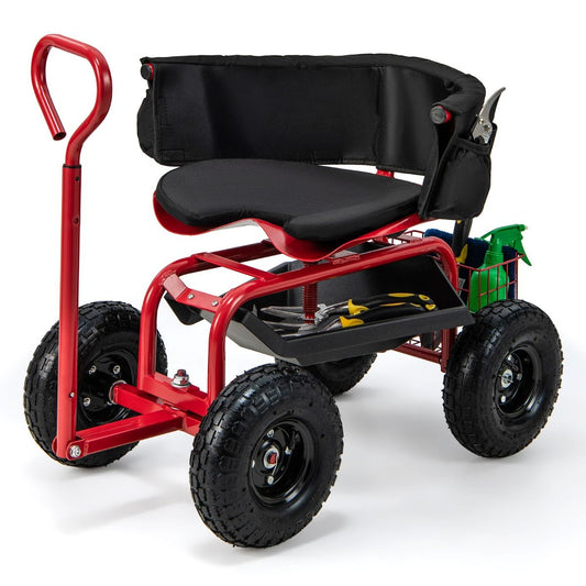 Coast Tuinwagen met rolzitting - uittrekbare handgreep - opbergruimte - rood
