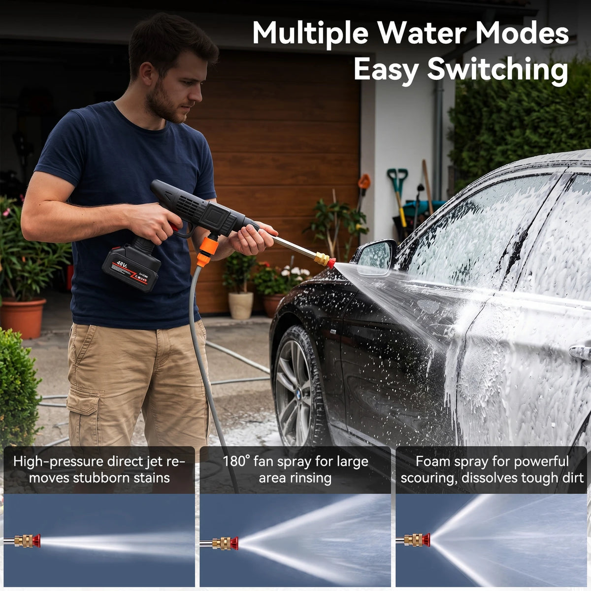 Draadloze Hogedrukreiniger - 1500 W - Accu met Lithiumbatterij - 5 Meter Waterslang - Voor Auto, Terras en Tuin
