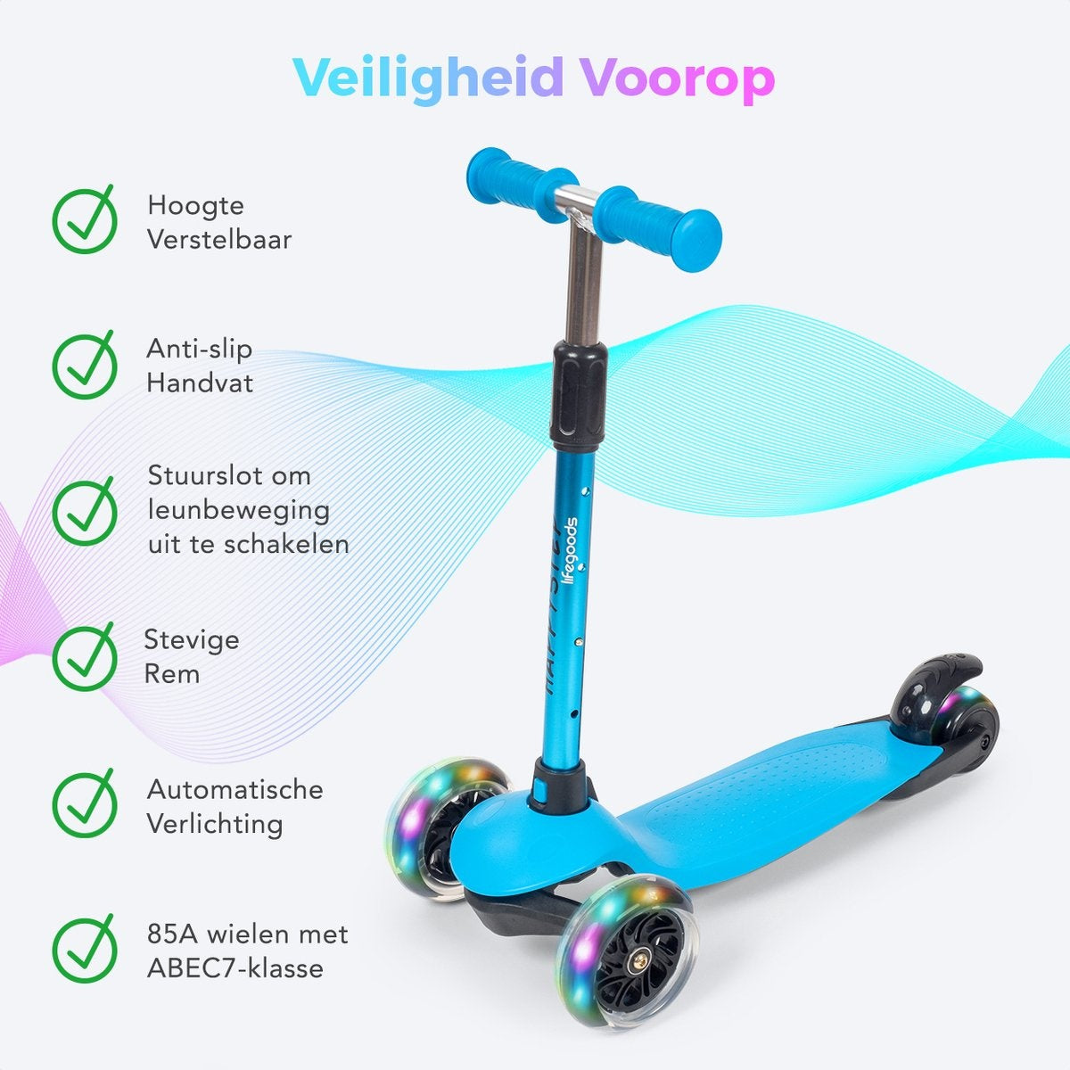LifeGoods HappyStep - Kinderstep - Step 2-5 Jaar - 3 Lichtgevende Wielen - Jongens/Meisjes - Blauw