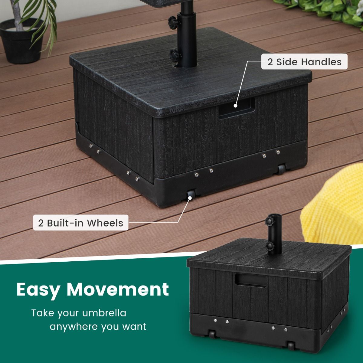 Coast 80 kg Vulbare Parasolvoet met Tafelblad en Wielen 53x53x45 cm Zwart