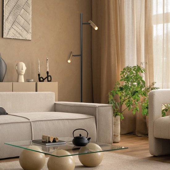 Vloerlamp Lumo 4608BR - Moderne tweelichts leeslamp van metaal met bronzen accenten, 125 cm hoog, draaibaar en kantelbaar, merk Mexlite