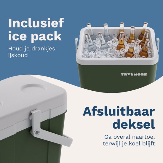 TRVLMORE Koelbox 26L - Frigobox - Inclusief 2 Koelelementen - Groen
