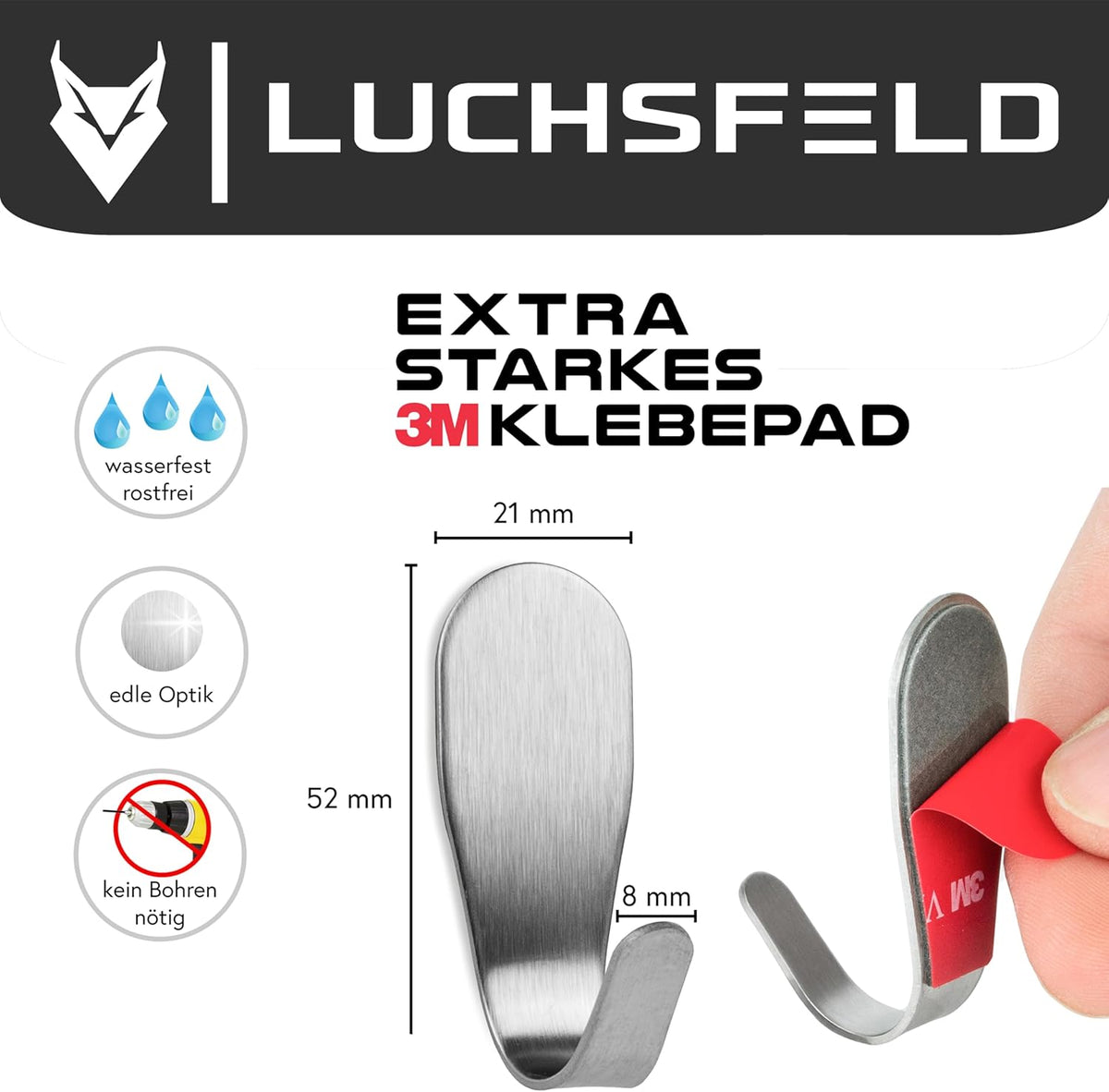 LUCHSFELD Set van 4 Zelfklevende RVS Handdoekhaken – 4,5 x 4,5 cm – Zilver – Voor Badkamer en Keuken