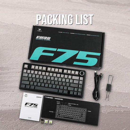 AULA F75 Pro - Draadloze Gaming Toetsenbord - Mechanisch - Zij Bedrukte toetsen - Gasket - Hot Swap - Tri mode - QWERTY Toetsenborden- 80 Keys - Zwart Grijs