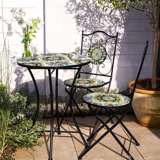 AXI Amélie Bistro Stoelen – Inklapbaar – Klassiek Multikleur – Metalen inklapbare tuinstoelen – Hoge rugleuning – Set van 2 stuks – Mozaïeklook – Ingelegd met keramische tegels – 150 kg draagkracht – Tuin, terras of balkon