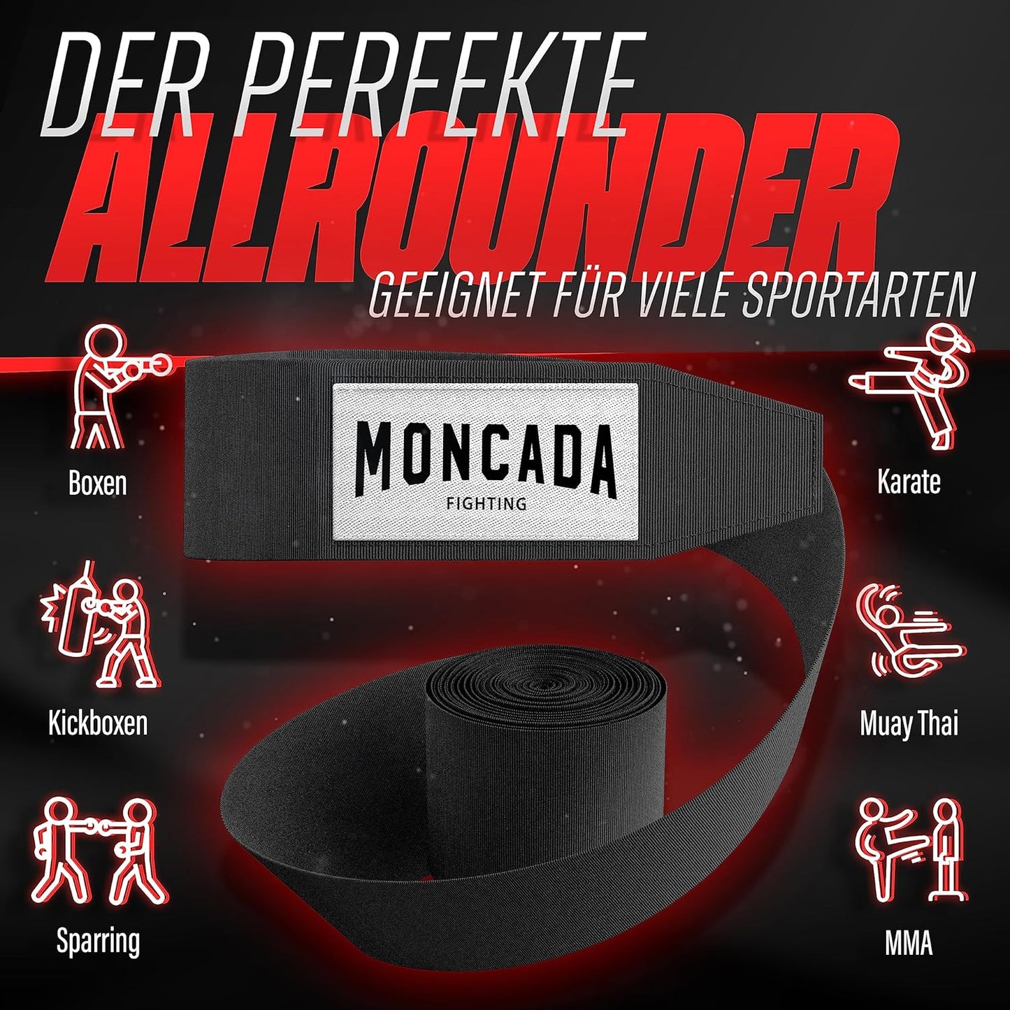 Moncada Fighting - Boksbandage - 4m - Zwart