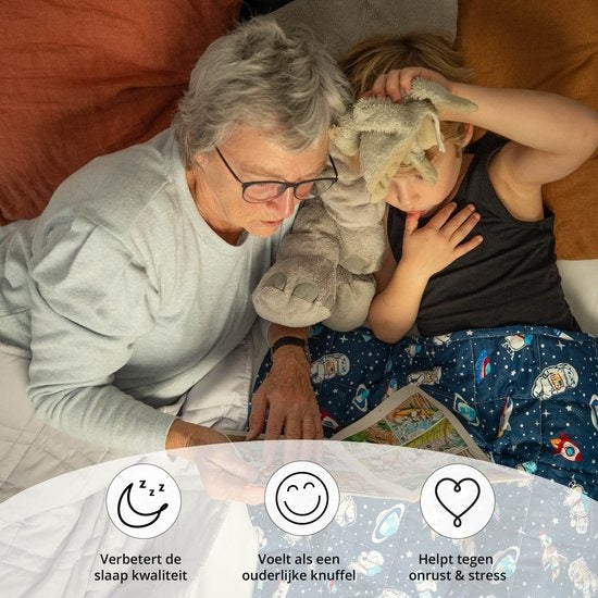 EL-Life Verzwaringsdeken Kind 2,4kg - 90 x 120cm - Zwaartedeken - Weighted Blanket - Verzwaarde Deken - OEKO-TEX Katoen - Ruimte & Astronauten