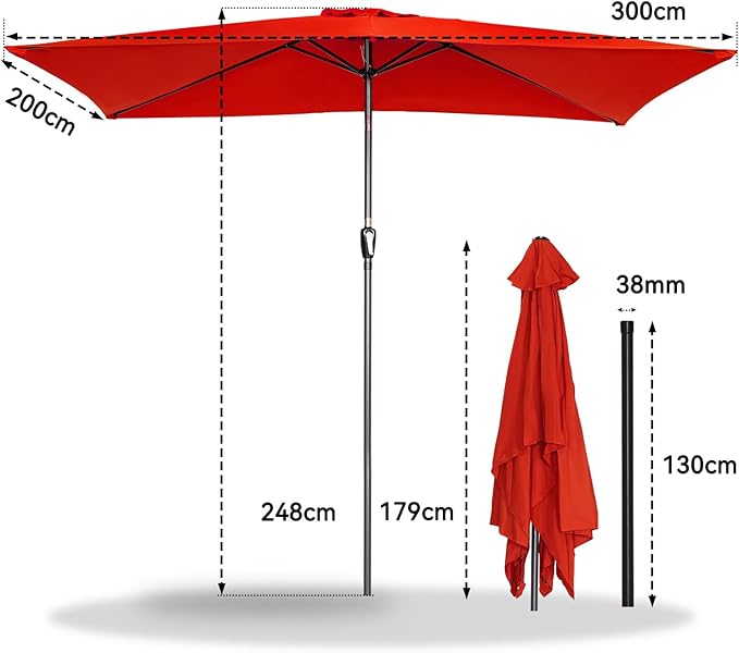 Angel Living Tuinparasol - 2 x 3 m - Aluminium - Kantelbaar - Rood