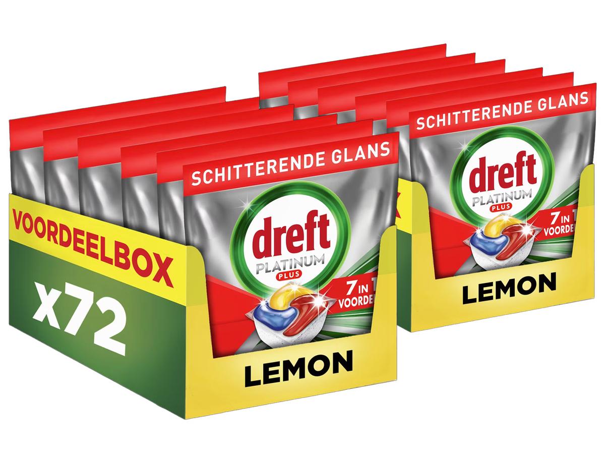 Dreft Platinum Plus Vaatwastabletten - Lemon Geur - 72 stuks - 144x aanbieding