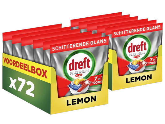Dreft Platinum Plus Vaatwastabletten - Lemon Geur - 72 stuks - 144x aanbieding