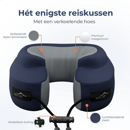 Best Life Nekkussen Vliegtuig - Reiskussen Auto - Memory Foam - Blauw