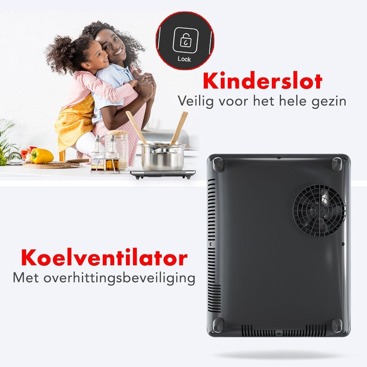 KitchenBrothers Inductie Kookplaat - 1 Pits - Vrijstaand - 2000W - Zwart
