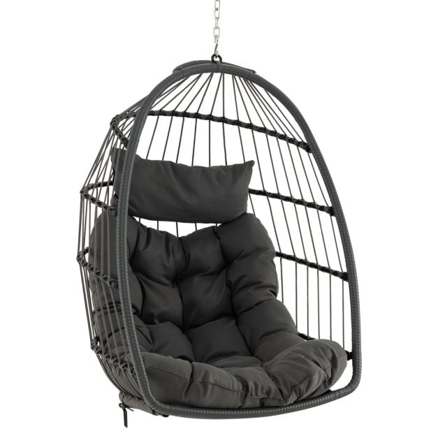 coast Opvouwbare Hangstoel van PE-Rotan – Grijs – 77,5 x 74 x 105 cm – Inclusief Zit- & Hoofdkussen – Voor Binnen & Buiten