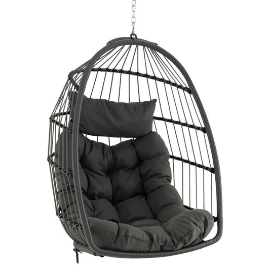 coast Opvouwbare Hangstoel van PE-Rotan – Grijs – 77,5 x 74 x 105 cm – Inclusief Zit- & Hoofdkussen – Voor Binnen & Buiten