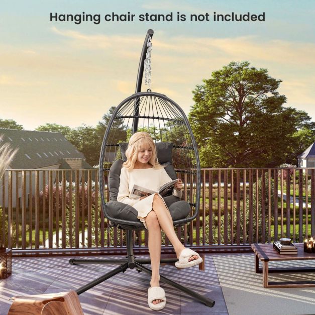 coast Opvouwbare Hangstoel van PE-Rotan – Grijs – 77,5 x 74 x 105 cm – Inclusief Zit- & Hoofdkussen – Voor Binnen & Buiten