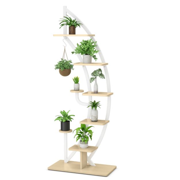 Coast plantenrek - 7- lagen - halve maan vorm - modern - metaal - 60 x 30 x 155 cm - wit
