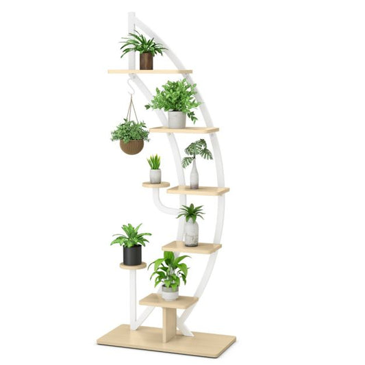 Coast plantenrek - 7- lagen - halve maan vorm - modern - metaal - 60 x 30 x 155 cm - wit