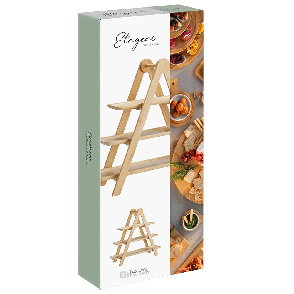 Koopman Serveerschaal - 3 Verdiepingen - Hout - 43 x 18 x 39 cm - Beige