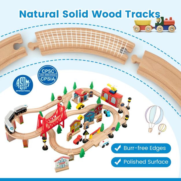 Coast Treinspeelset met Houten Tafel - 80 Delig - Dubbelzijdig Bord - 82,5 x 60 x 40 cm - MDF/Massief Hout