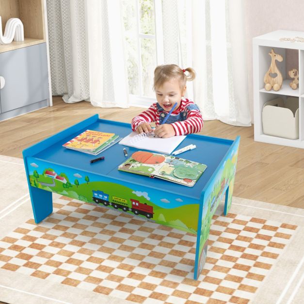 Coast Treinspeelset met Houten Tafel - 80 Delig - Dubbelzijdig Bord - 82,5 x 60 x 40 cm - MDF/Massief Hout