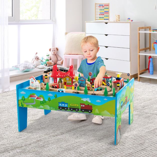 Coast Treinspeelset met Houten Tafel - 80 Delig - Dubbelzijdig Bord - 82,5 x 60 x 40 cm - MDF/Massief Hout