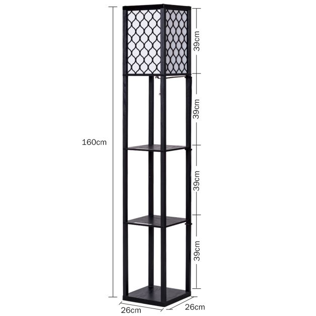 Coast Moderne Vloerlamp met 3 Planken - 160 x 26 x 26 cm - Zwart