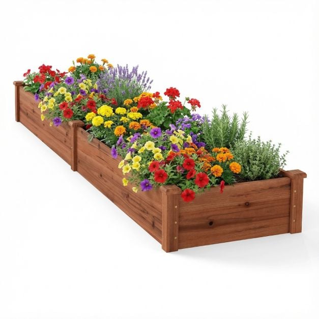 Coast Verhoogde Plantenbak Bruin – Houten Moestuinbak met 2 Kweekvakken en Verdelers – 228 x 62 x 25 cm