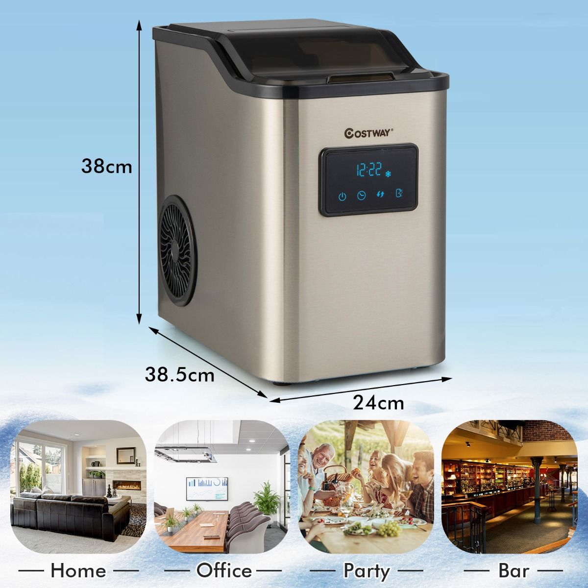 Coast Ijsblokjesmachine - Crushed Ice Maker - 24 kg/dag - 2,5L Watertank - Zilver - 38,5 x 24 x 38 cm