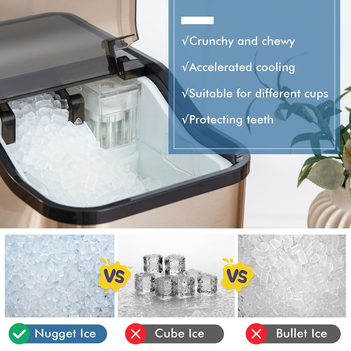 Coast Ijsblokjesmachine - Crushed Ice Maker - 24 kg/dag - 2,5L Watertank - Zilver - 38,5 x 24 x 38 cm