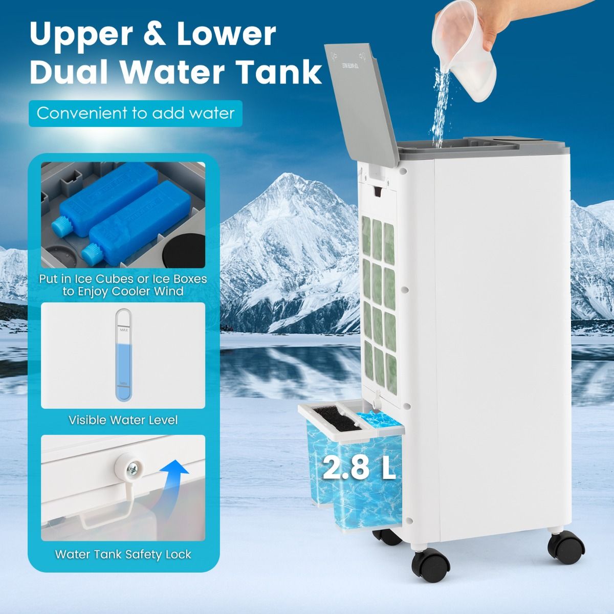 Coast Mobiele Airconditioning - 3 in 1 - Zonder Afvoerslang - 60W - 2,8L - 25,5 x 22 x 59 cm - Wit