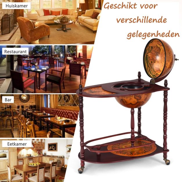 Globusable Wereldbol Wijnrek – Minibar & Flessenrek – Huishoudelijk – 70 x 45 x 88 cm