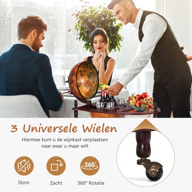 Globusable Wereldbol Wijnrek – Minibar & Flessenrek – Huishoudelijk – 70 x 45 x 88 cm