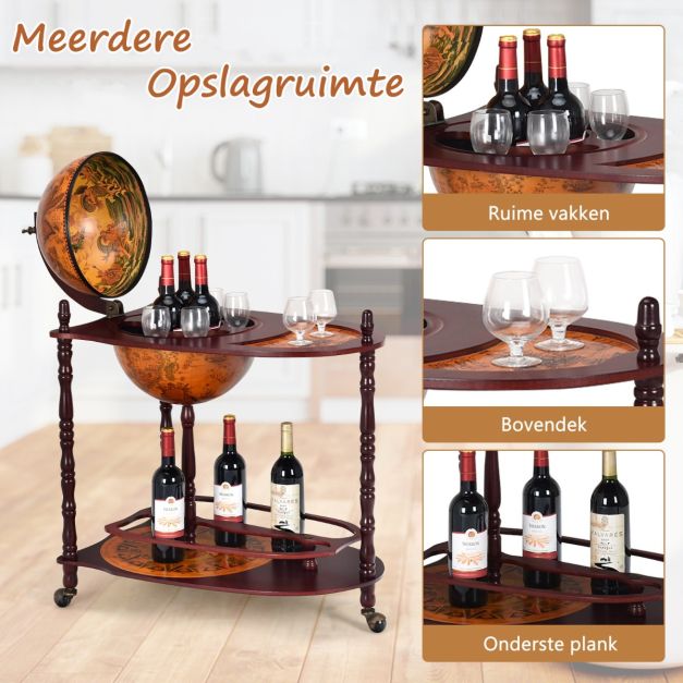 Globusable Wereldbol Wijnrek – Minibar & Flessenrek – Huishoudelijk – 70 x 45 x 88 cm