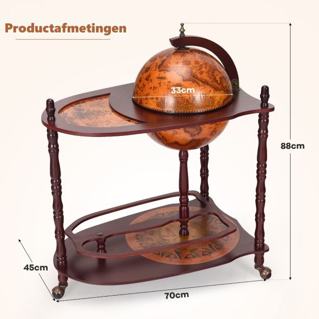Globusable Wereldbol Wijnrek – Minibar & Flessenrek – Huishoudelijk – 70 x 45 x 88 cm