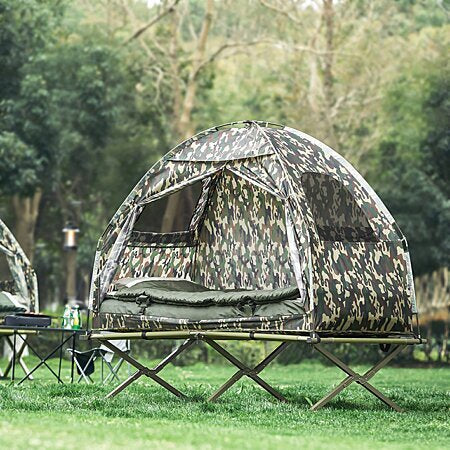 Campingbed OGS32-TN Verhoogd met dak - SoBuy - Opvouwbaar 4in1 - Max. belasting 114 kg - Camouflage