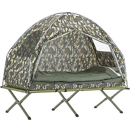 Campingbed OGS32-TN Verhoogd met dak - SoBuy - Opvouwbaar 4in1 - Max. belasting 114 kg - Camouflage