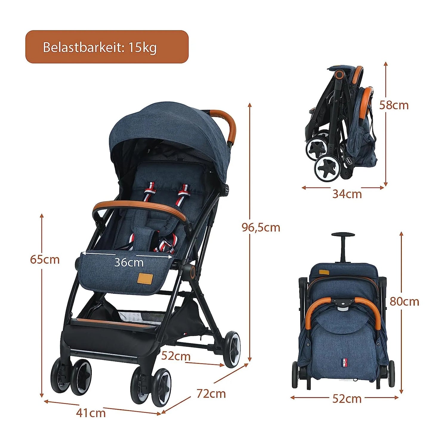 Coast Opvouwbare Kinderwagen - Verstelbare Rugleuning & Voetensteun - 41 x 72 x 96,5 cm - Blauw