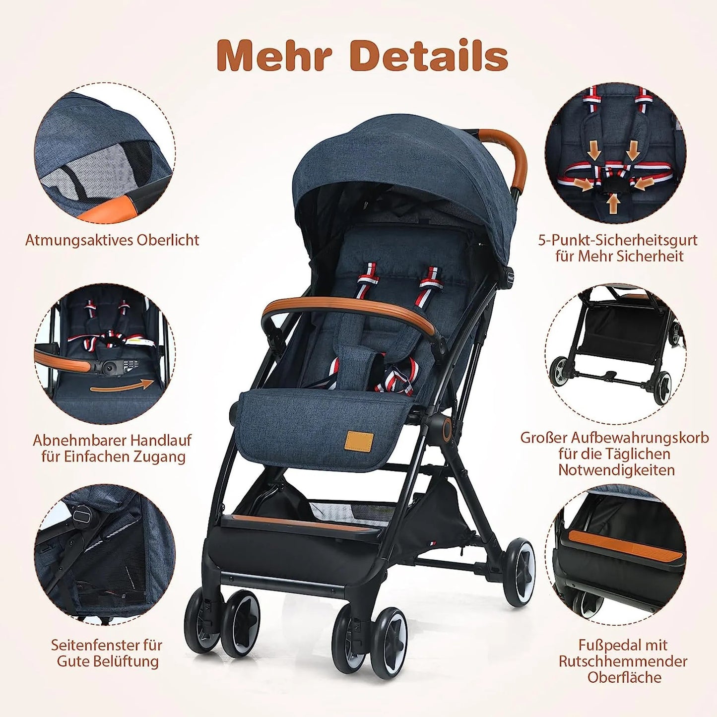 Coast Opvouwbare Kinderwagen - Verstelbare Rugleuning & Voetensteun - 41 x 72 x 96,5 cm - Blauw