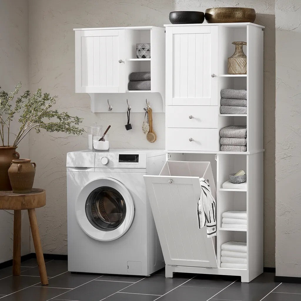 SoBuy - kast met waszak - wit - 96x43x15cm