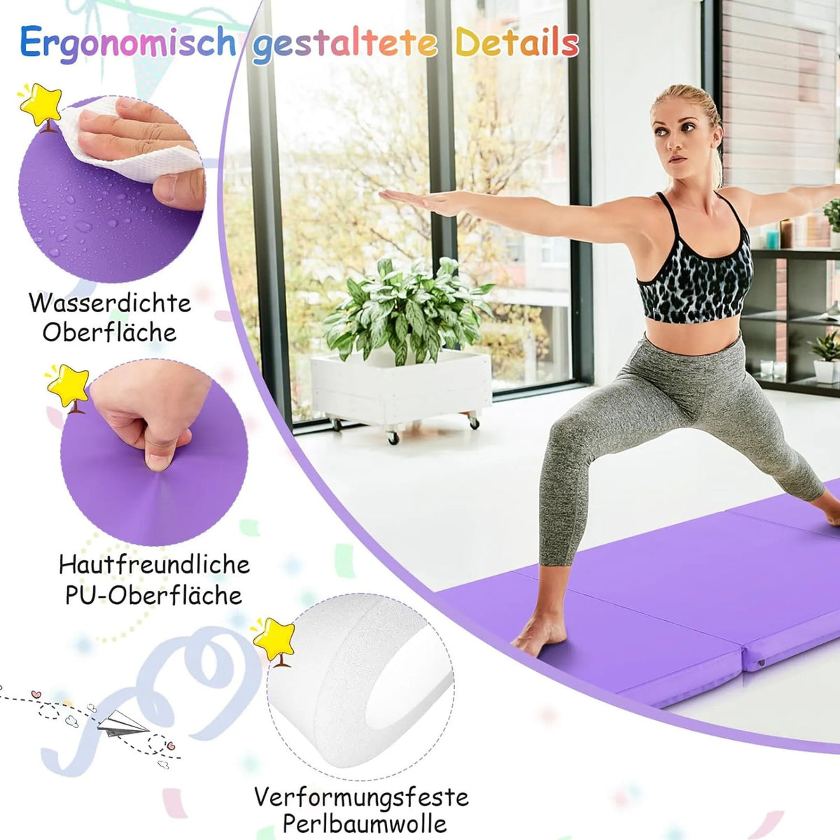 Coast Oefenmat - Opvouwbaar & Klittenband - 7.5Kg - 180 x 60 x 5 cm - Paars