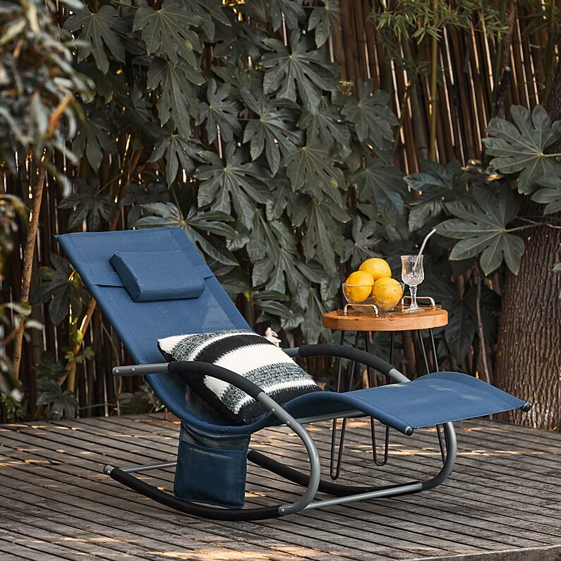 SoBuy - Loungestoel Tuinstoel - marineblauw