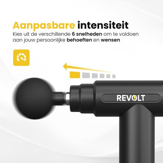 Revolt - Mini Massage Gun - Inclusief 5 Opzetstukken - Inclusief Adapter - 6 Snelheidsstanden - Spierherstel & Spierontspanning