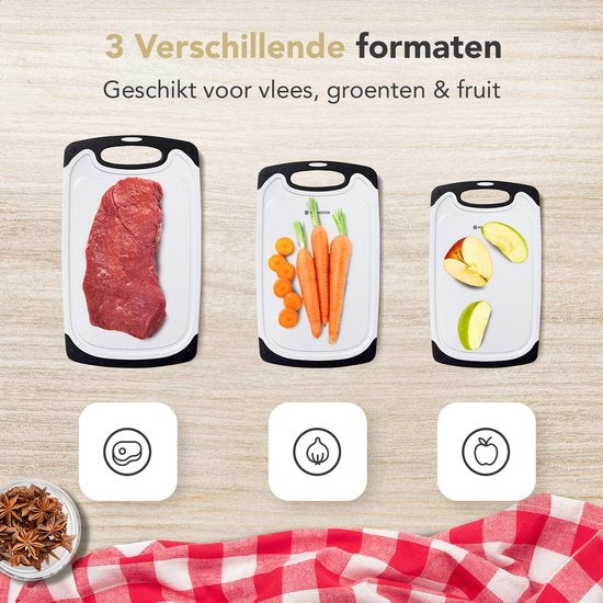 Rochester Kunststof snijplanken set – 3-Delig – Anti-Slip Handvaten – Luxe design – Vaatwas Bestendig – Duurzaam