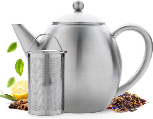 Vaja® Valerie Theepot met filter - Theekan - Dubbelwandig - 1.2 liter - RVS Mat