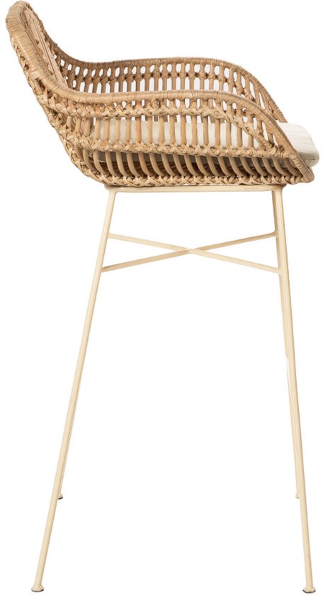 Nunuhai - Set van 2 rotan barkrukken met beige poten, hoogte 68 cm